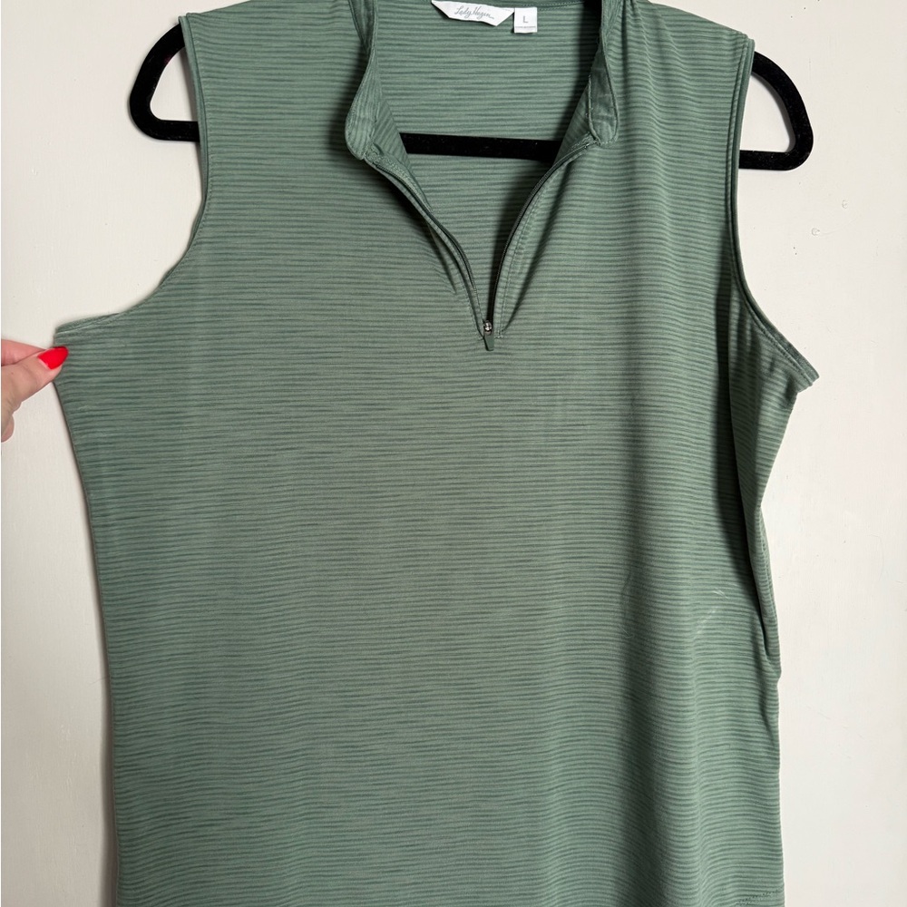 Lady Hagen Sleeveless Zip-Notch Neck Tank Top - Sage Green